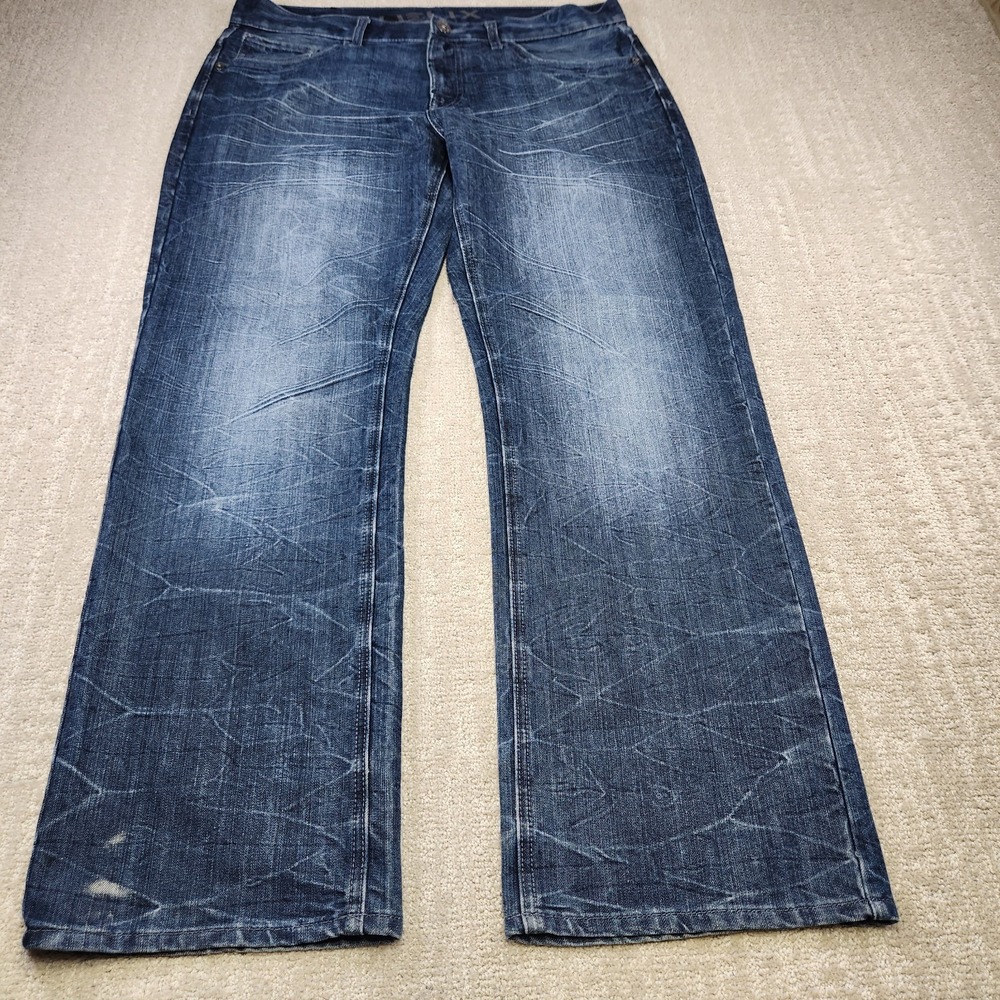 Vintage Helix Jeans Mens 34x30 Loose Straight Leg Whiskers Denim Y2K Baggy